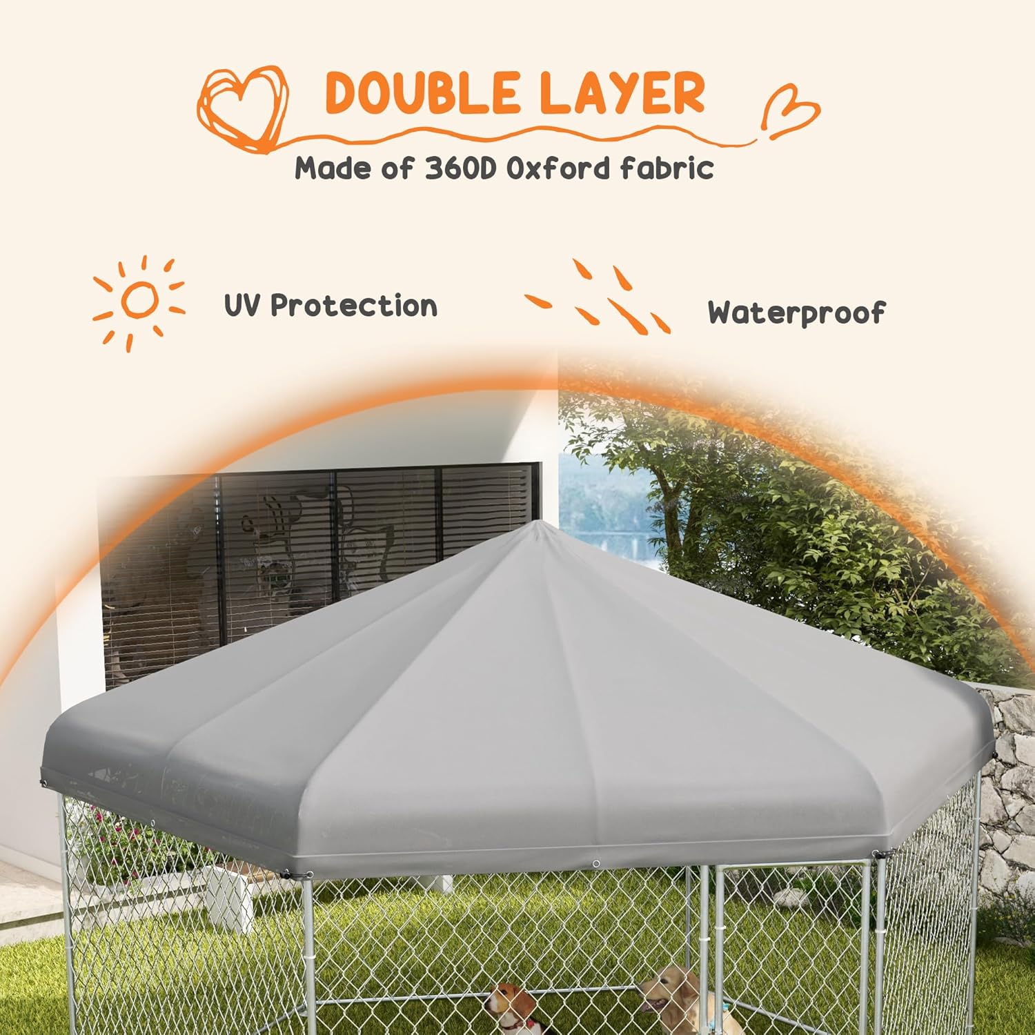 PawHut 13.4' x 11.5' x 8.8' Dog Kennel Outdoor Dog Run with Waterproof, UV Resistant Roof, Lockable Door, for Medium and Large-Sized Dogs, Silver