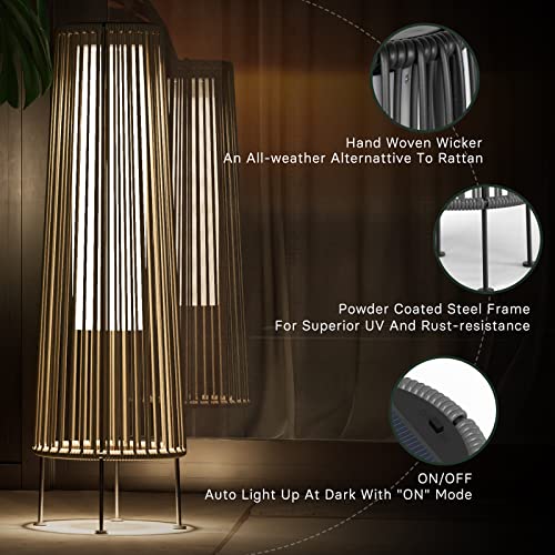 Grand patio Outdoor Floor Solar Light 2-Pack, Wicker Solar Patio Lamp Waterproof Outside Solar Deck Lamp for Porch, Yard, Garden, Lawn Decorations - Light Brown, Gordes 2 PCS