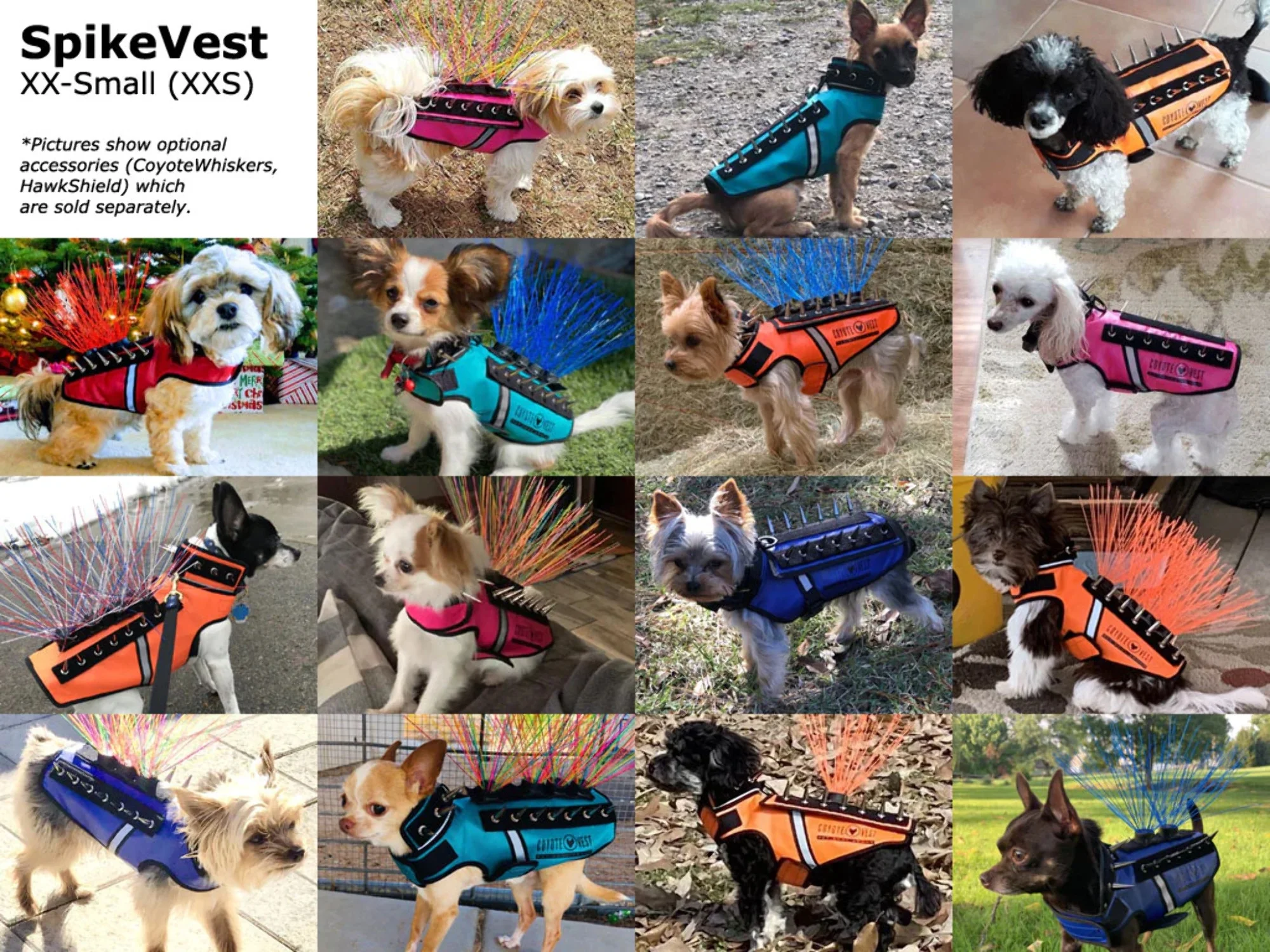 CoyoteVest SpikeVest Dog Harness Vest, Reflective Dog Accessories with Spikes to Shield Your Pet from Raptor and Animal Attacks- Proudly Made in America XX-Small