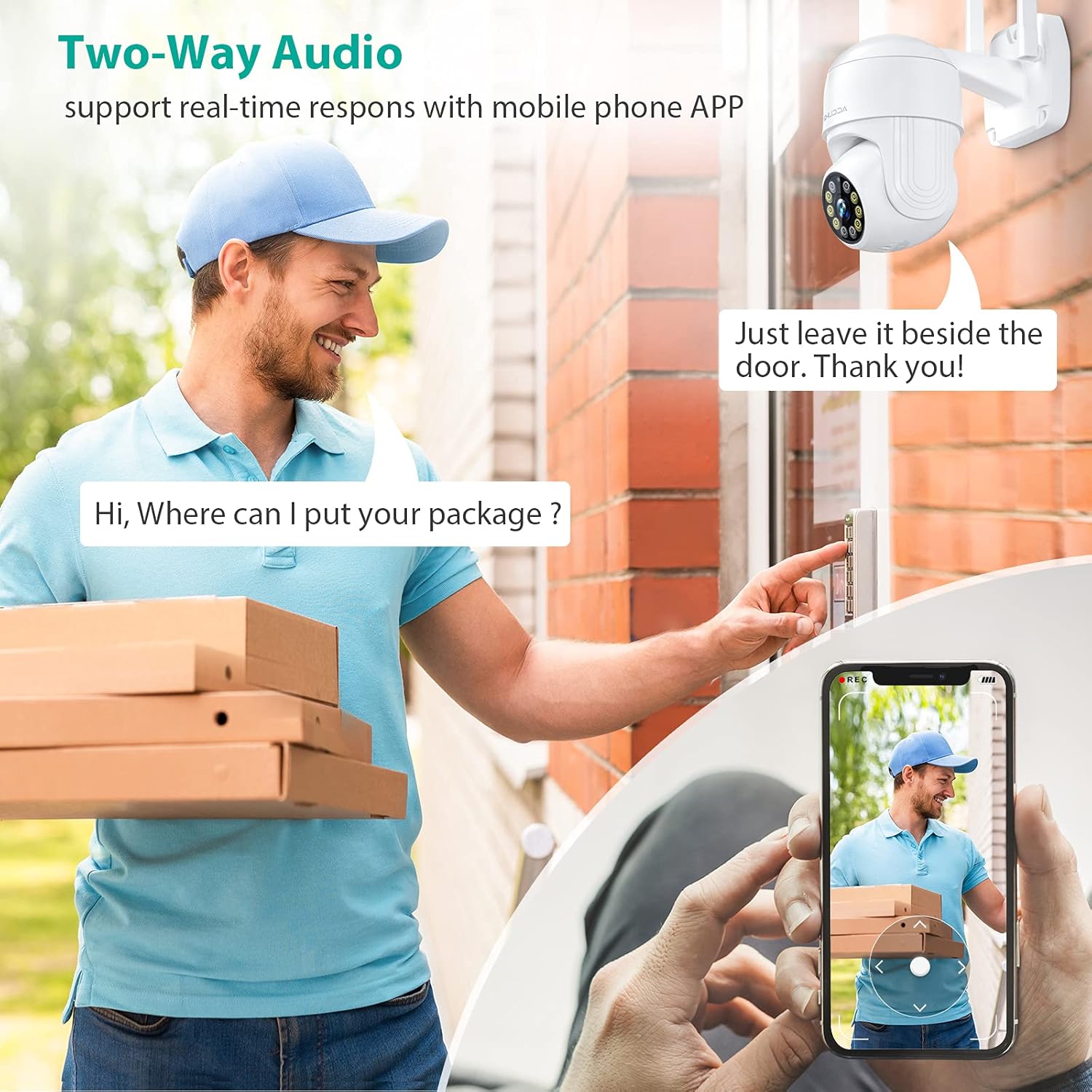 Security Camera Outdoor, ACCUHR 360° View 1080P WiFi Outdoor Cameras for Home Security System with Night Vision, Two-Way Audio, Motion Detection, IP65 Waterproof, SD Card/Cloud Storage