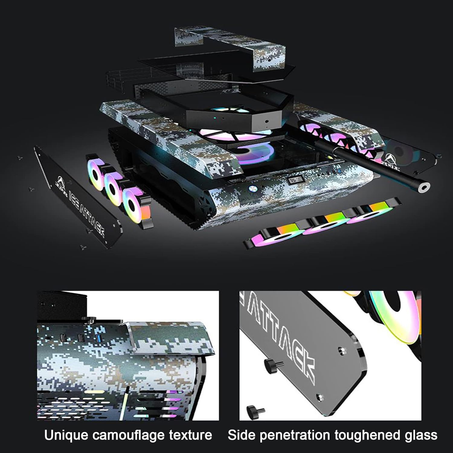 EEKBNEJQ Tank Computer Case Gaming Tank Pc case Mid-Tower ATX Case,E-Sports Game Chassis, Supports E-ATX ATX M-ATX MIN-ATX Size Motherboard, Supports air-Cooled and Water-Cooled Heat Dissipation