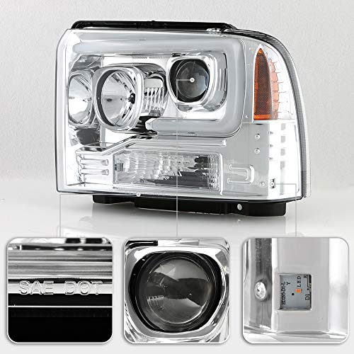 ACANII - For 2005-2007 Ford F250 F350 SuperDuty Chrome w/Light Tube LED Projector Headlights Headlamps Pair Left+Right