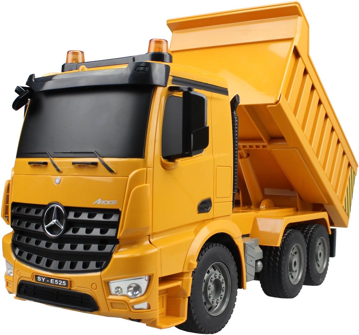 Fisca Remote Control Truck, 1/20 Scale 6 Channel 2.4Ghz RC Dump Truck Construction Vehicle Toy with LED Lights and Simulation Sound for Kids Pack of 2