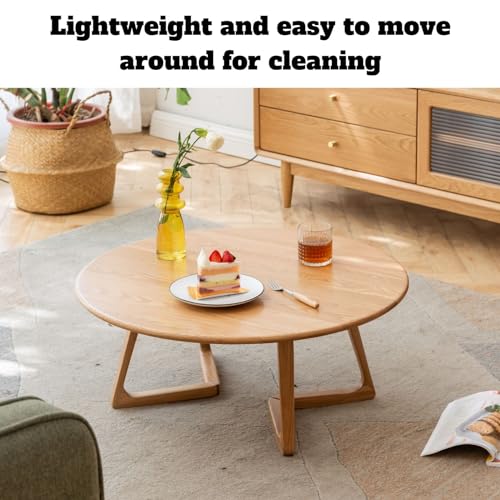 100% Solid Oak Wood Round Coffee Table，Natural Wood Coffee Tables for Living Room, Log Color Low Modern Coffee Table (H:11.8inch)