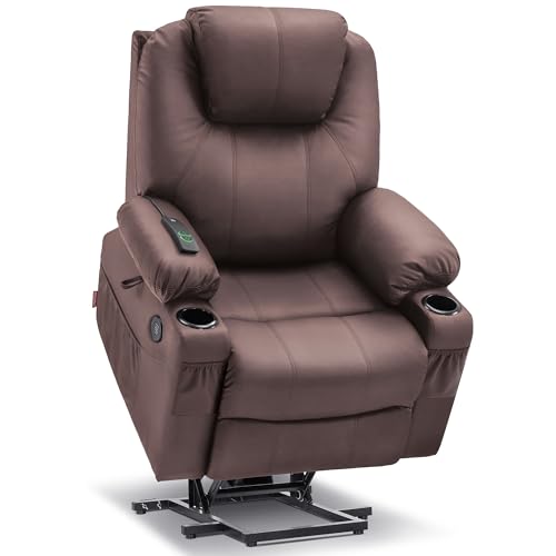 MCombo Power Lift Recliner Chair for Elderly, Lift Chair with Heat and Massage, FSC Certified, USB Ports, Cup Holders, Faux Leather 7040 (Black, Medium)