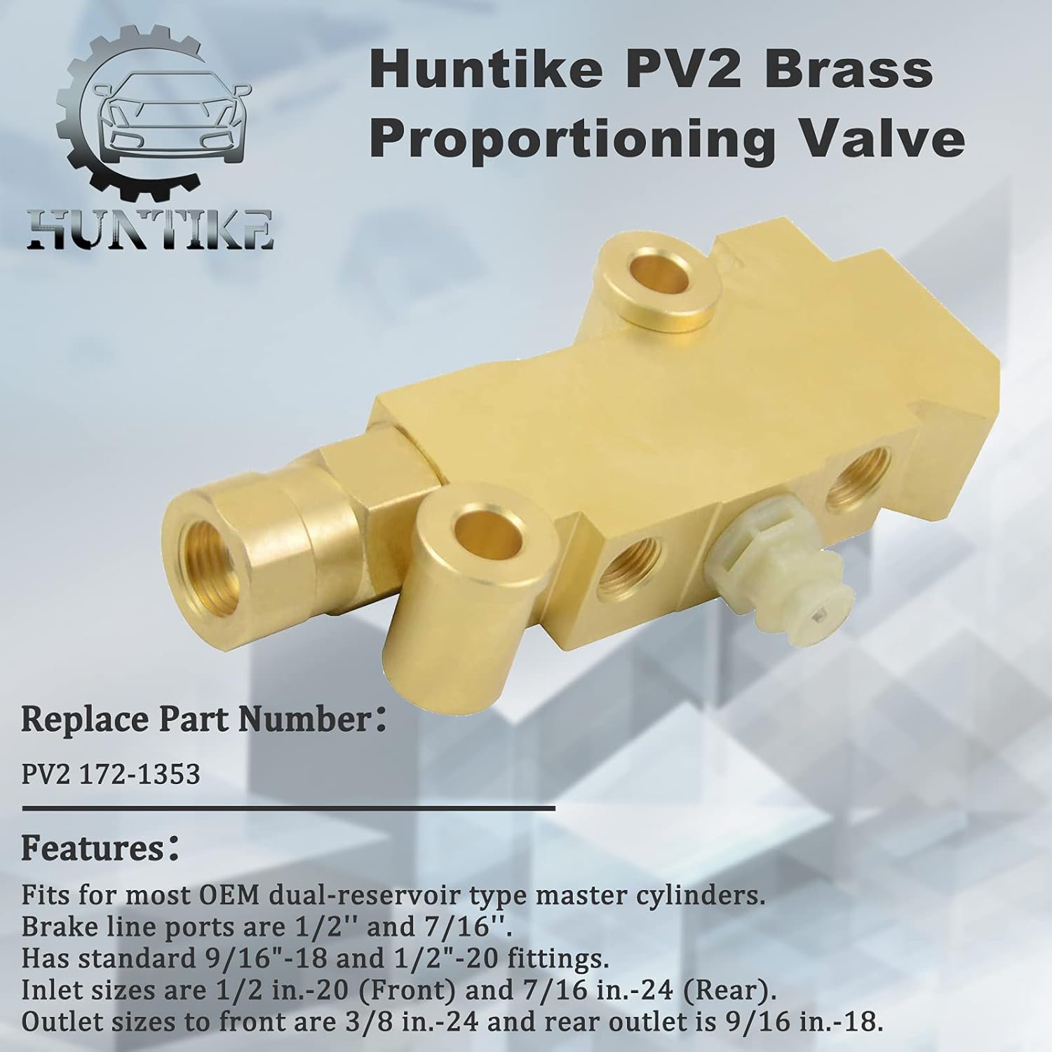 Huntike PV2 Brass Proportioning Valve Disc/Drum Disc Front Drum Rear Brake Compatible with GM Street Rod Classic Car & Truck - Part# PV2 172-1353 PV71 Combination Proportioning Valve Pack of 2