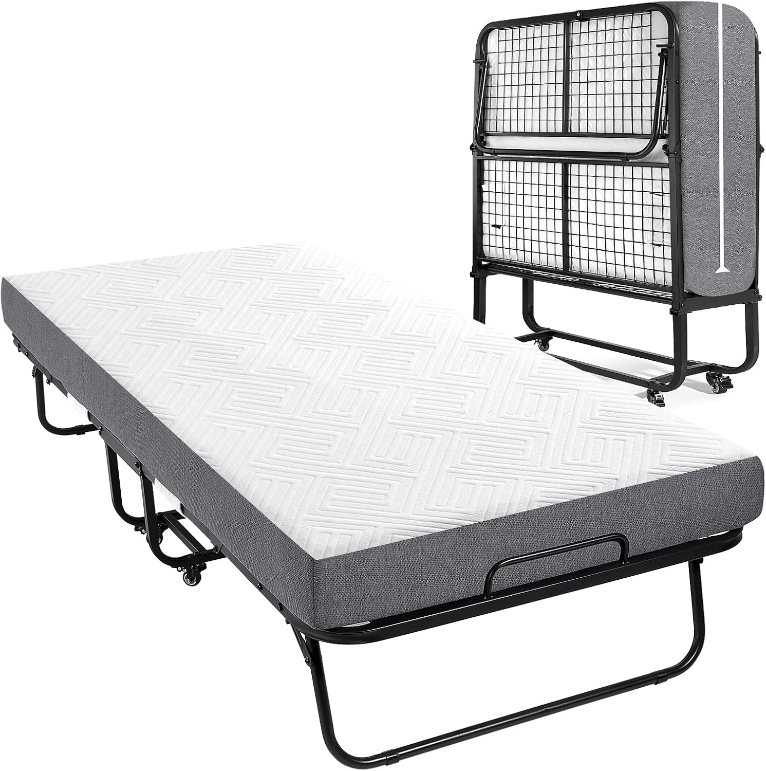 Folding Bed, (with 5.2" Thick Memory Foam Mattress), 79 * 35inch, Portable Foldable Adult with Mattress for Guest use, Metal Folding Frame, Reinforced Metal mesh, can Hold up to 550 lbs (Tau-ZDD)