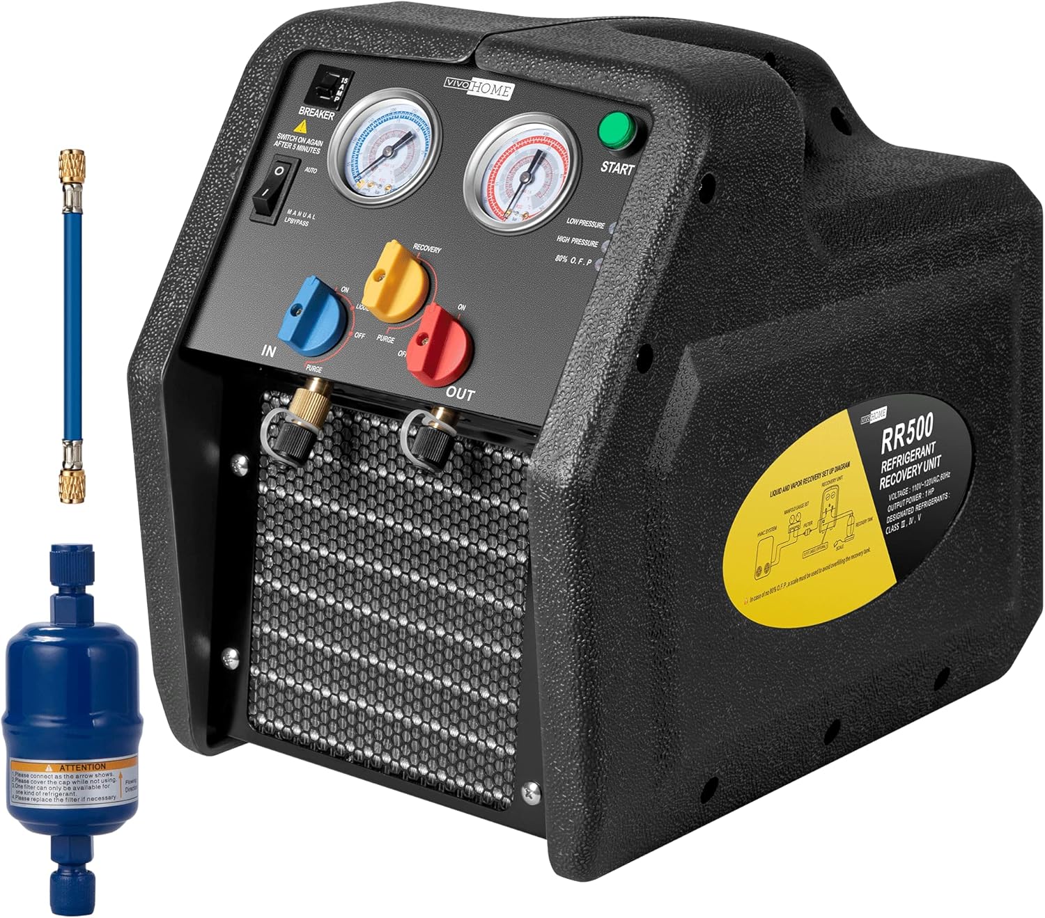 VIVOHOME R1234YF R32 1 HP Dual Cylinder Portable Refrigerant Recovery Machine R1234yf Self Sealing Can Tap Valve