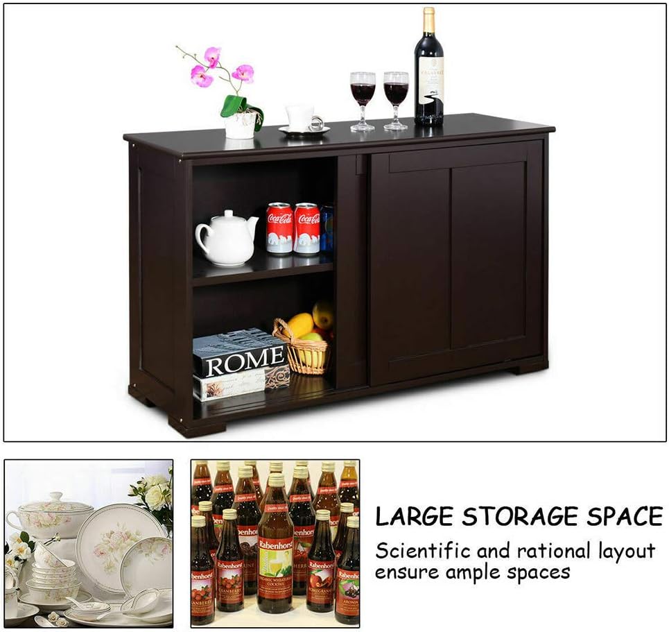 Dark Brown Kitchen Storage Cabinet Sideboard Buffet Cupboard Wood Sliding Door Pantry New MDF 42" L × 13" W × 23.5" H of Set