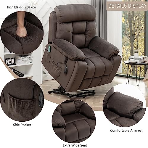 Power Lift Chair Lay Flat Recliner Infinite Position Electric Dual Motor Stand Up Lift Chair with Massage and Heat for Adults,Heavy Duty Recliners with 2 Remote Controls and Two Cup Holders