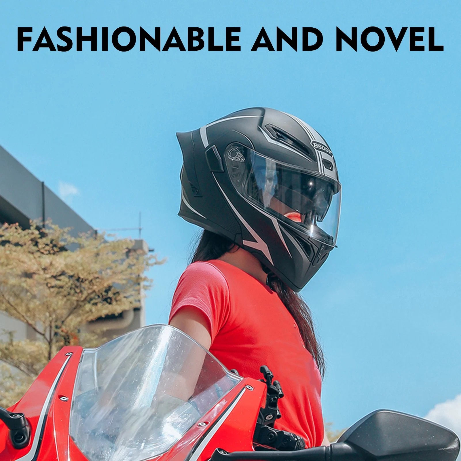 Motorcycle Helmet Unisex Adult Cool Rider Equipment Four Seasons New Street Touring Motorbike Helmet Dual Visor Flip up Full Face Helmet with Space XL Style3