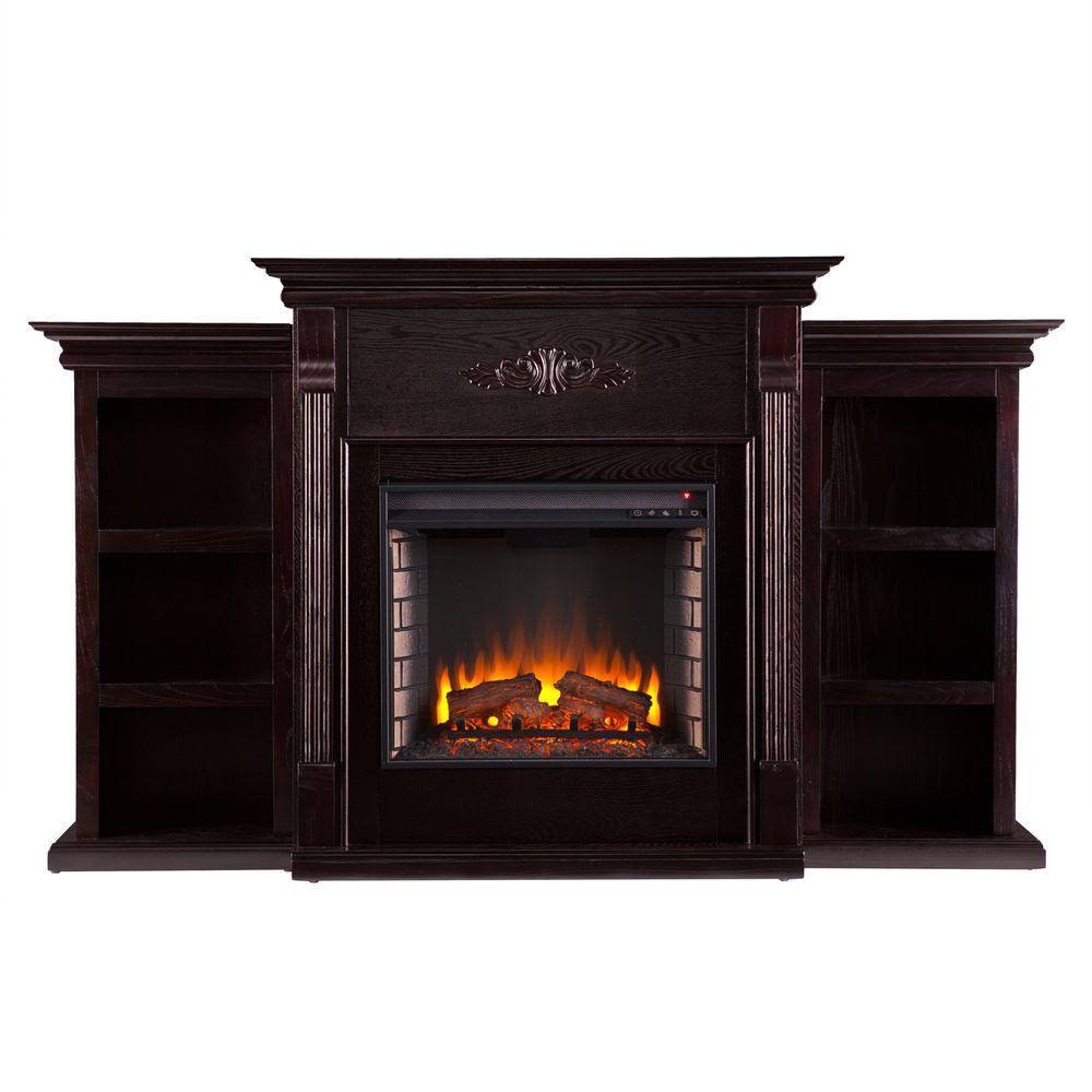 Southern Enterprises Jackson 70.25 in. Freestanding Electric Fireplace in Classic Espresso with Bookcases