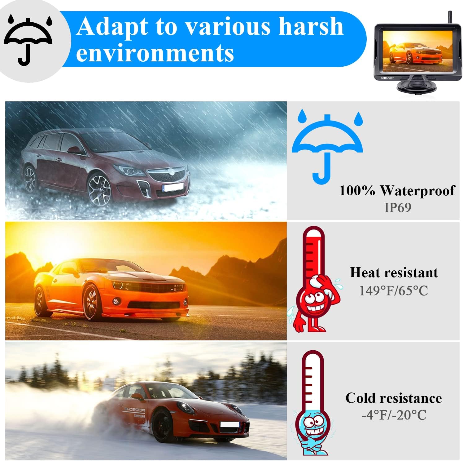 Wireless Backup Camera for Car with 5 Monitor, HD 1080P No Delay Bluetooth Backup Camera System for Truck Pickup Minivan Support Add Second RV Camera DIY Installation to Avoid Drill Hole -DoHonest S4