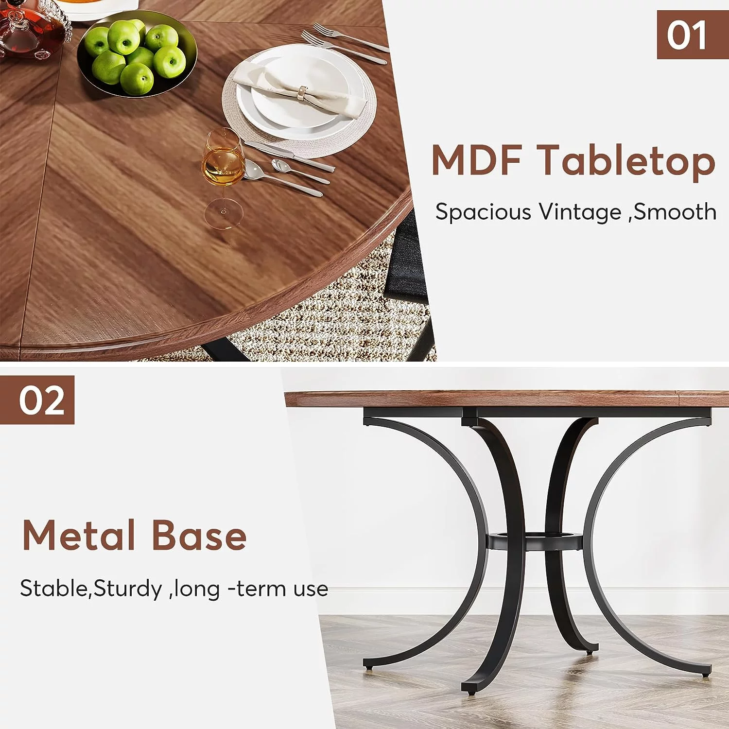 Tribesigns Round Dining Table for 4-6 People, Farmhouse Kitchen Dining Room Table