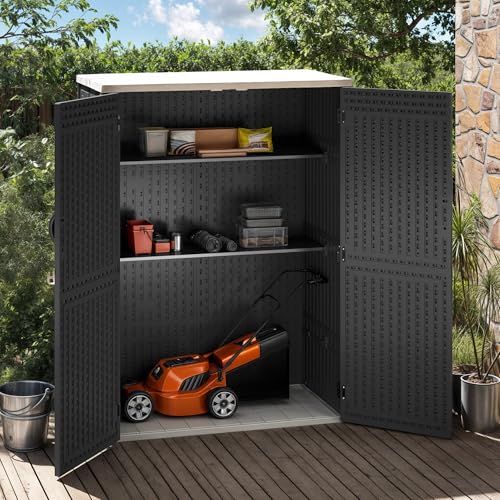 DWVO Outdoor Weather-Resistant Horizontal Storage Shed, 35 Cu Ft Capacity, Lockable and Waterproof, Suitable for Storing Garden Tools, Light Gray