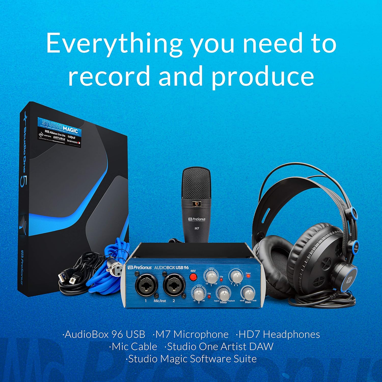 PreSonus AudioBox 96 Studio USB 2.0 Recording Bundle with Interface, Headphones, Microphone and Studio One software