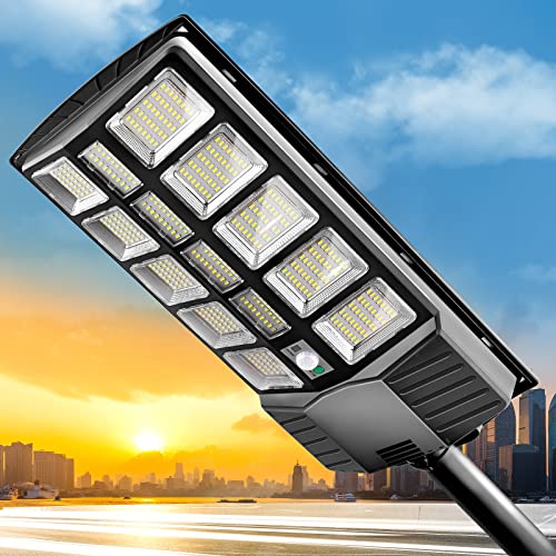 Solar Street Lights Outdoor: Dusk to Dawn Solar Parking Lot Lights with 3 Modes Motion Sensor Remote Control, Security Waterproof Commercial Solar Lights for Outside, Yard, Garage, Driveway