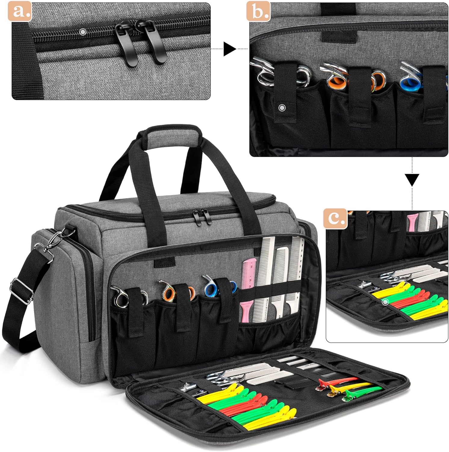 BAFASO Large Barber Bag with Adjustable Dividers, Travel Barber Case Holds Various Hair Cutting Tools (Bag Only), Black