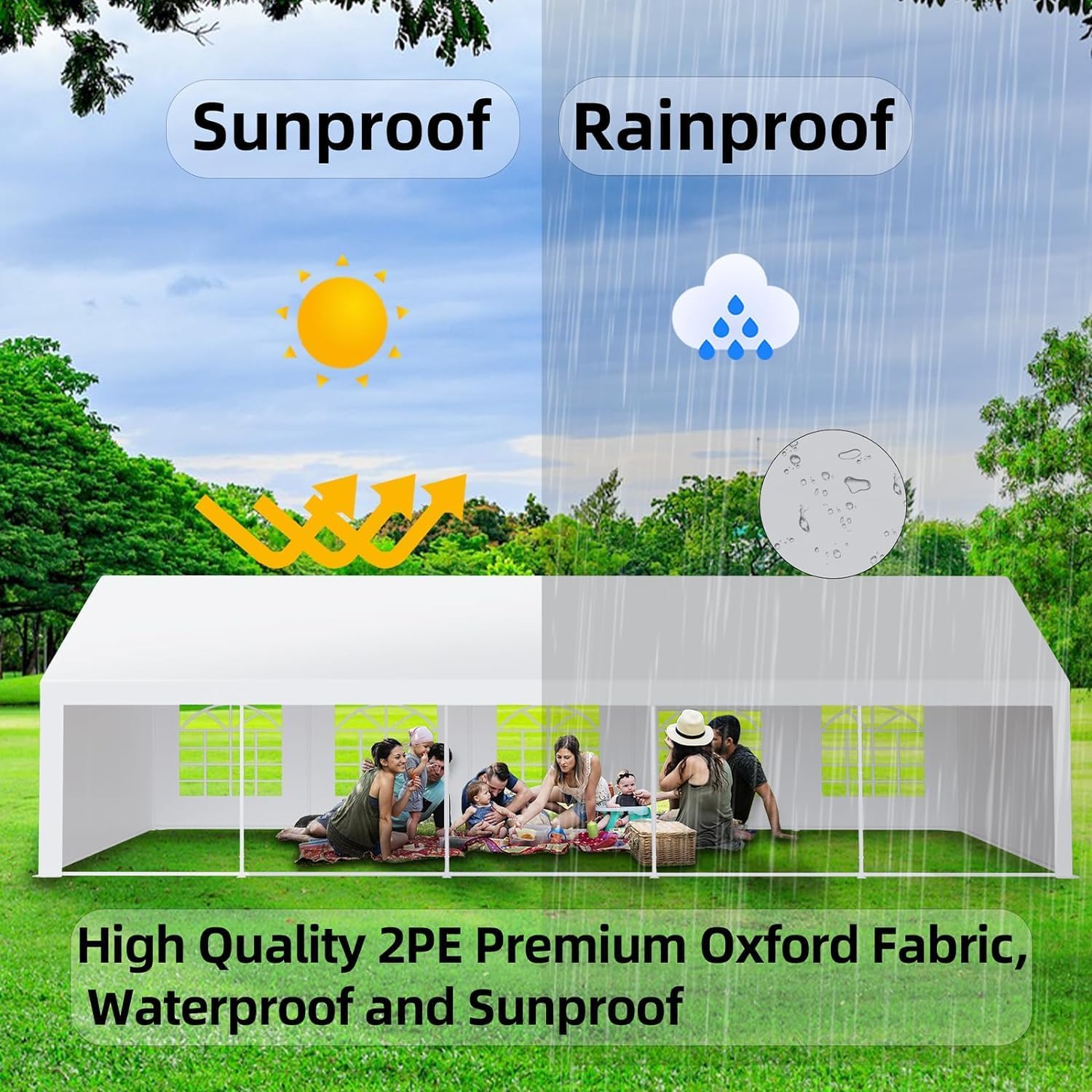 20x40 FT Party Tent Heavy Duty Wedding Canopy with White Large Roof, Detachable Sidewalls, and 3 Storage Bags, Outdoor Party Canopy for Wedding Parties, Outdoor Events, and Camping