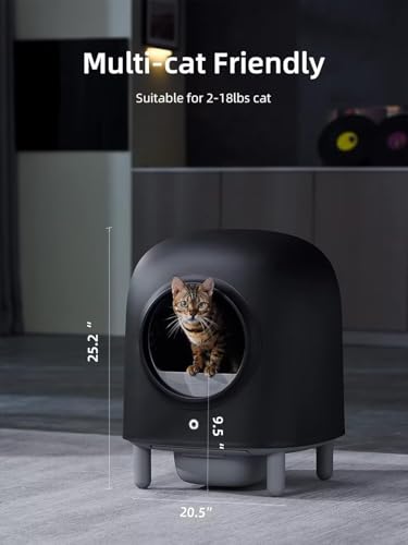 Self Cleaning Cat Litter Box - Automatic Cat Litter Box, Ultra Quiet Cat Toilet, Large Space for Multiple Cats, Smart Sensor Pet Litter Box, with APP Control, Black