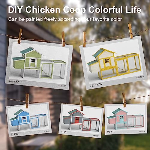 Outdoor Chicken Coop for 2-4 Chickens Wooden Hen House Poultry Pet Hutch Run Cage w/Waterproof Asphalt Roof, Ramp, Nesting Box, Wire Fence (80")