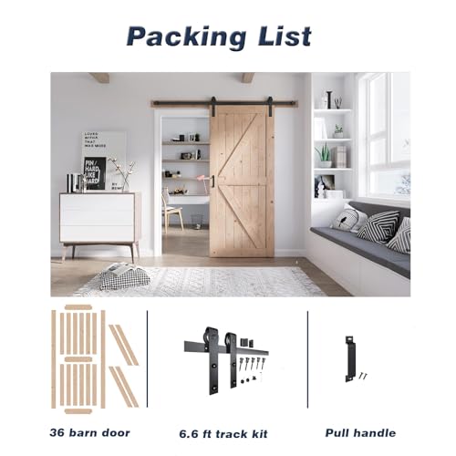 FREDBECK 48in x 80in Sliding Wood Barn Door with 8FT Barn Door Hardware Kit Included K Shape Solid Spruce Panel Sliding Door Double Surfaces Need to Assembly