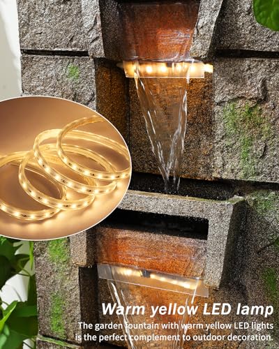 41.1" Water Fountain Outdoor Floor-Standing Garden Fountain Modern Waterfall Fountain with LED Lights 4 Tier Rock Fountain for Porch, Patio, Garden, Backyard