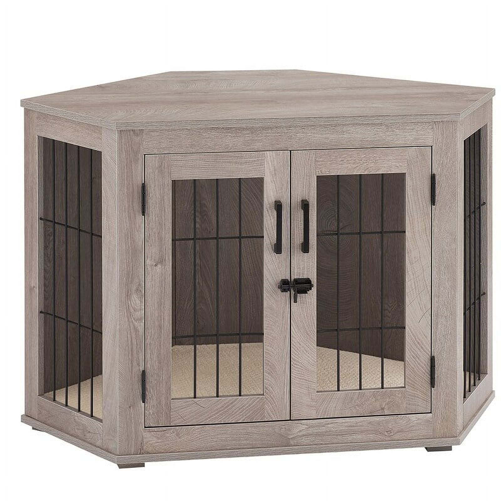 Corner Dog Crate Furniture, Wooden Dog Kennel End Table 26.77" H x 39.13" W x 25.59" D
