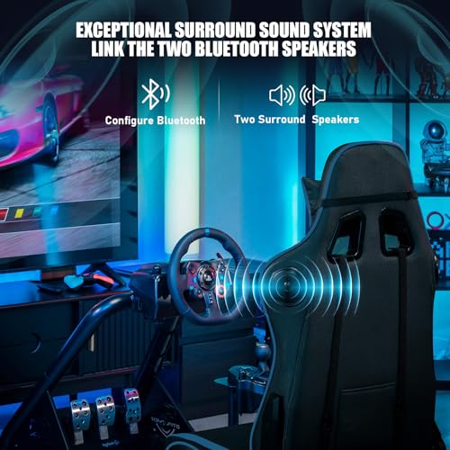 GTPLAYER Racing Simulator Cockpit with Seat and Bluetooth Speakers, Racing Style Reclining Seat and Ultra-Sturdy Alloy Steel Frame, A/B Box (Blue)