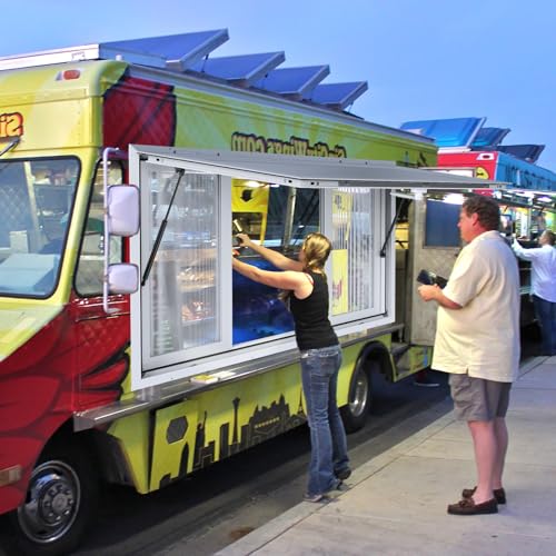 VEVOR Concession Window, 36 x 36 inch, Aluminum Alloy Food Truck Service Window with 4 Horizontal Sliding Screen Windows & Awning Door & Drag Hook, Serving Window for Food Trucks Concession Trailers