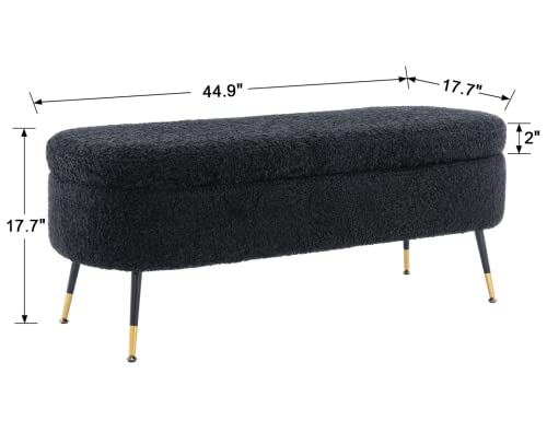 EALSON Modern Storage Bench Sherpa Storage Ottoman Bench with Metal Legs Upholstered Bedroom End of Bed Bench Long Seating Bench Entryway Stool for Living Room/Foyer, Black