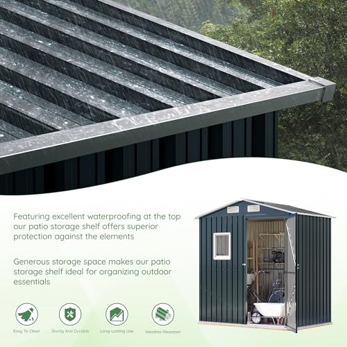 10X12X7.5 FT Outdoor Steel Storage Shed with Lockable Doors, 2 Windows, Transparent Roof Panels (Wood Panels & Frame Floor Not Included), Ideal for Patio Storage,Garbage Can, Chicken Coop，Brown