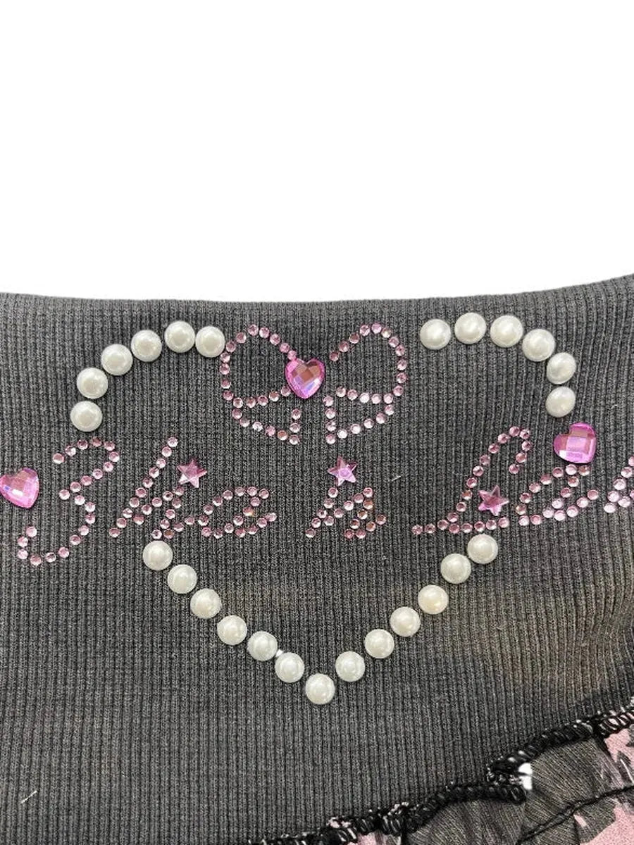 '3 hrs' Rhinestone Camouflage Pink Gray Blokette Mini Skirt