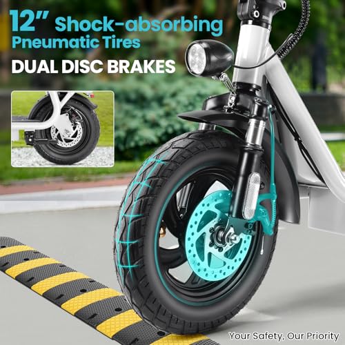 Caroma Peak 800W/1200W Electric Scooter Adults, 30 Miles Max Range, Foldable Electric Scooter with Seat, Front Suspension, Detachable Large Basket,Commuter E-Scooter for Adult and Teens