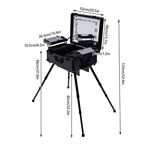 Cosmetic Train Cases Portable Makeup Case Salon Cosmetic Organizer w/Drawbar 4 Rolling Wheels &Mirror Makeup Train Case Professional Artist Trolley Studio Free Standing Case (black)
