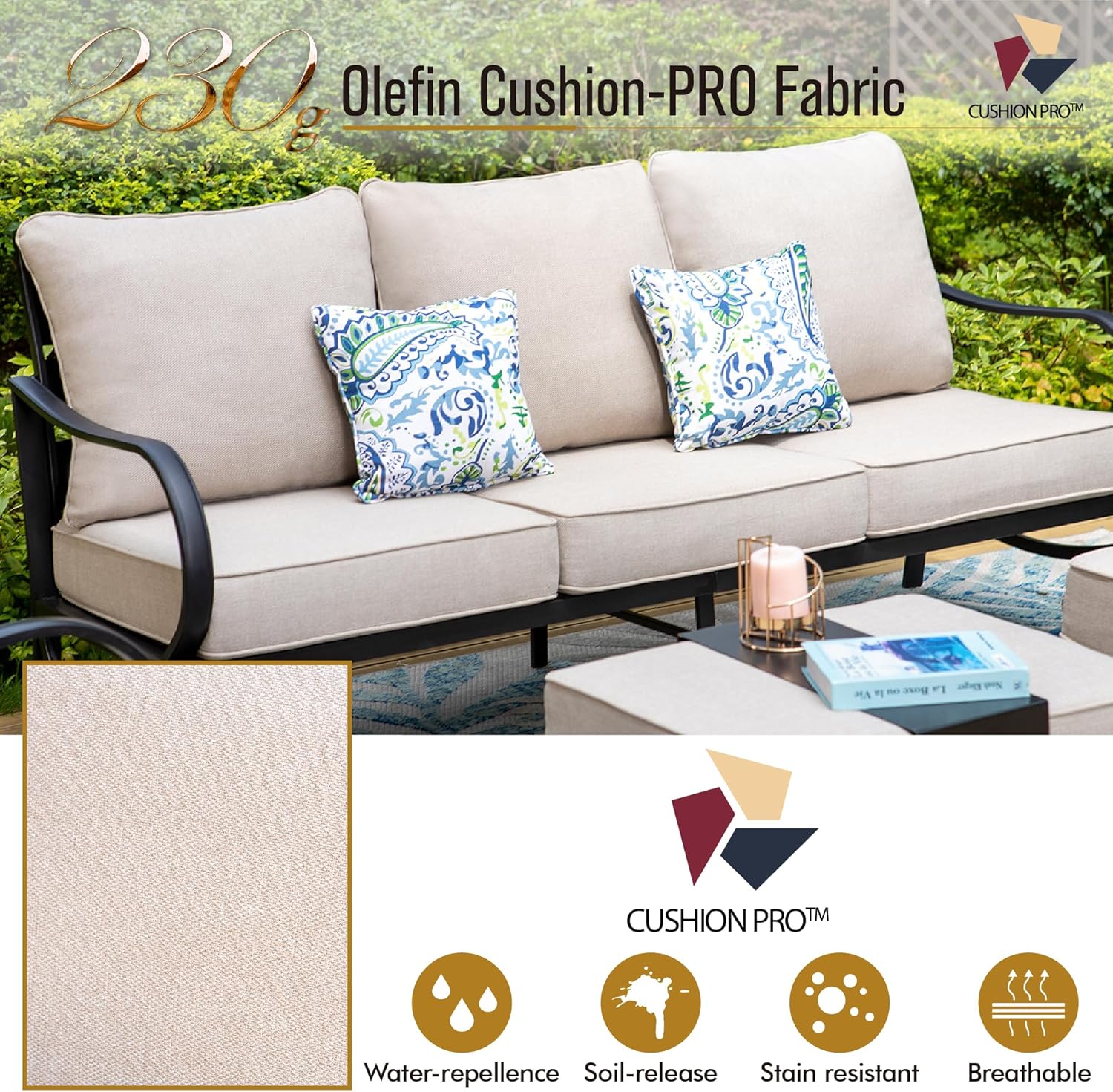 PHI VILLA Patio Furniture Chair Set for 2, Deluxe Outdoor Conversation Set with 2 Swivel Padded Sofa Chair, Full Metal with 5.8" Cushion for Deck, Lawn, Garden
