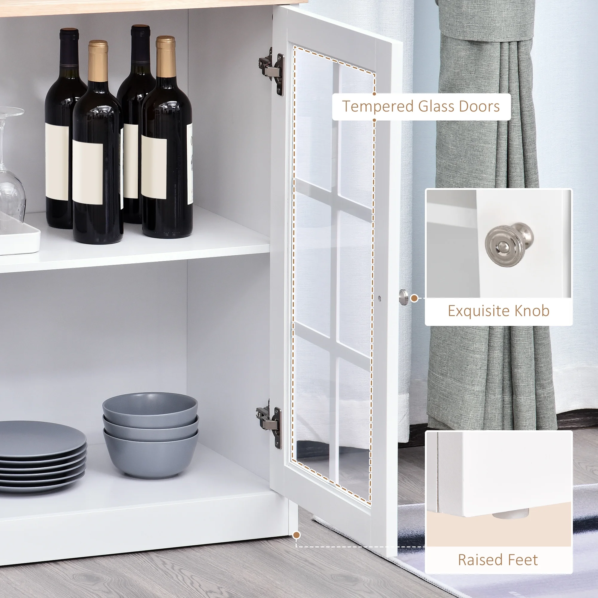 Homcom Kitchen Buffet with Hutch, Storage Pantry with 2 Cabinets, White