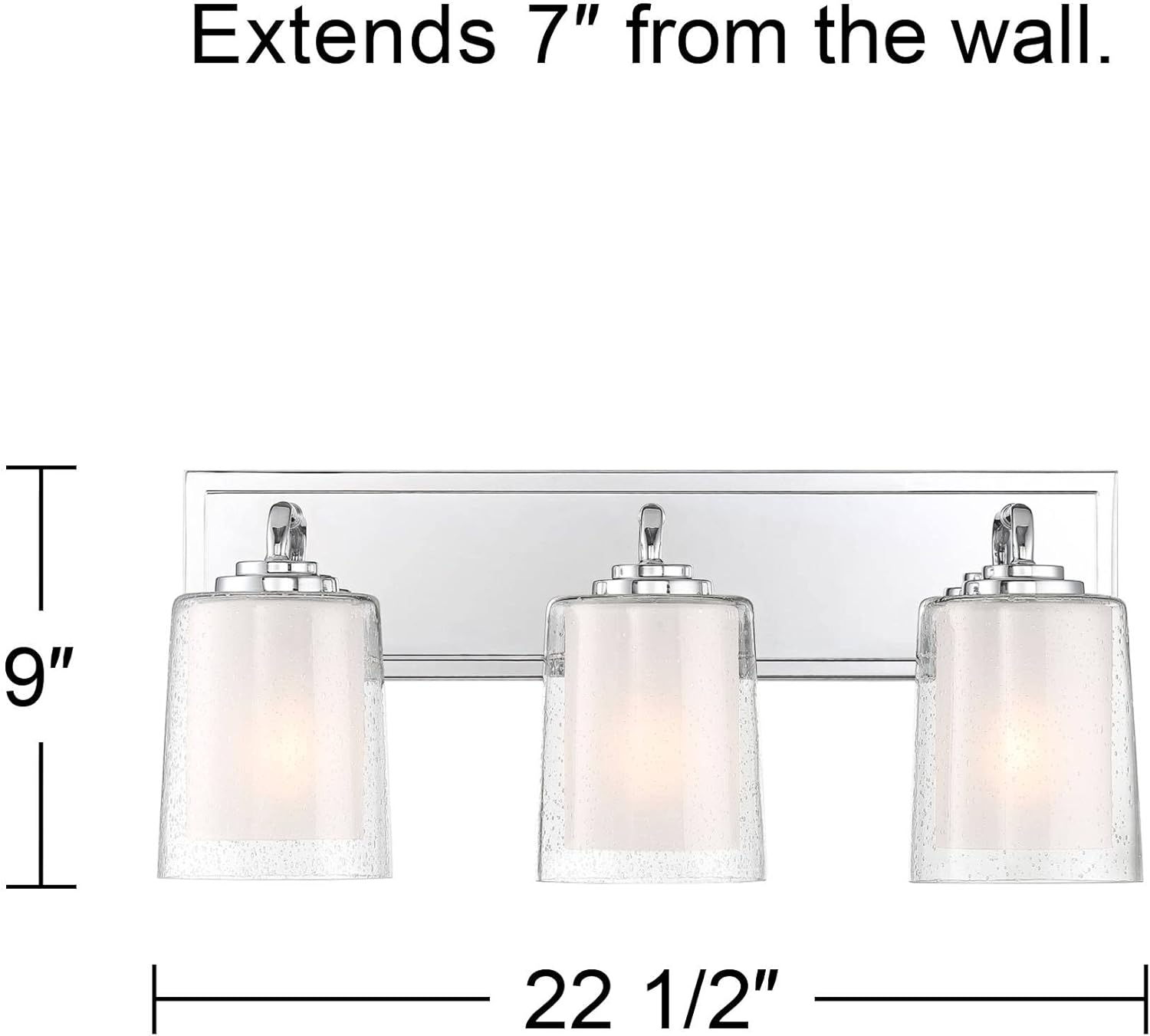 Possini Euro Design Mabelle Modern Wall Light Chrome Silver Hardwired 22 1/2" Wide 3-Light Fixture Mounted Clear Seedy Outer Frosted Glass Inner Bathroom Vanity Mirror House Home Hallway Room Decor