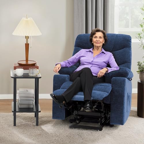 MCombo Power Lift Recliner Chair with Extended Footrest for Elderly People, Fabric 7287 (Navy Blue, Medium)