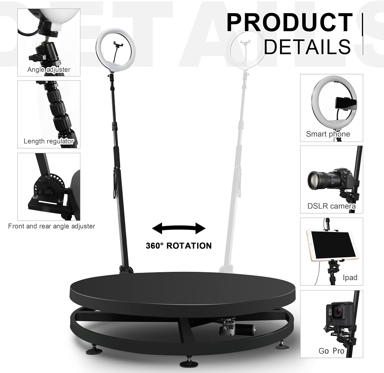 Upgrade 360 Photo Booth Machine,360 Photo Booth for Parties,360 Camera Booth,Automatic Slow Motion 360 Spin Photo Booth with Rotating Stand and Selfie Light,Flight Case Package(31.5 in)
