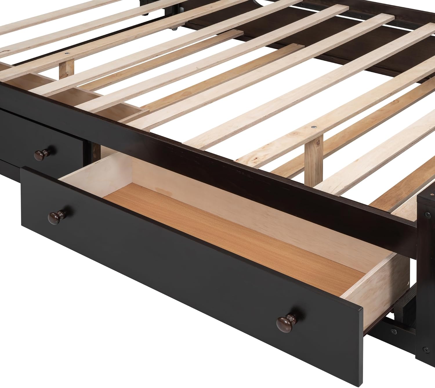 Full Storage Bed with Bookcase Headboard, Wood Full Size Platform Bed with Trundle and 2 Storage Drawers, Full Bed Frame with Cabinet and Shelf, No Box Spring Needed,Espresso