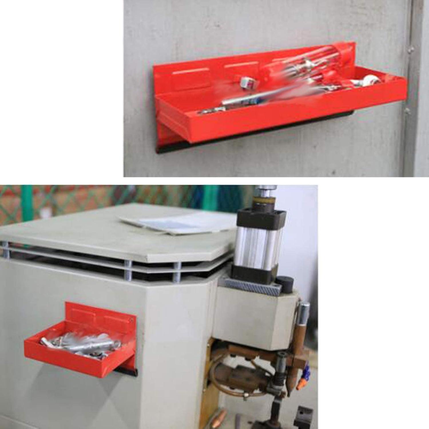 Magnetic Shelf 4-Pcs Set - Red Magnetic Tool Trays - Metal Tool Box with Strong Magnets - Magnetic Storage for Toolbox - Tool Box Accessories for Van Workshop Pack of 2