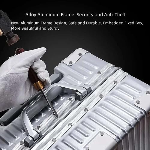 Aluminum Frame Hardside Luggage with Spinner Wheels and TSA Lock, 8 Spinner Wheels Luggage Lightweight Carry On Suitcase, Rolling Luggage Carry on for Travel/business (26 inch, Rose Gold+White)