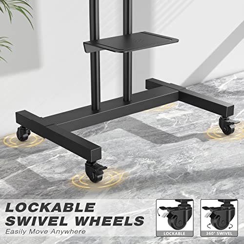 Mobile TV Stand Rolling TV Cart Floor Stand with Mount on Lockable Wheels Height Adjustable Shelf for 32-83 Inch TV Stand Flat Screen or Curved TVs Monitors Display Trolley Loading 110 lbs, White