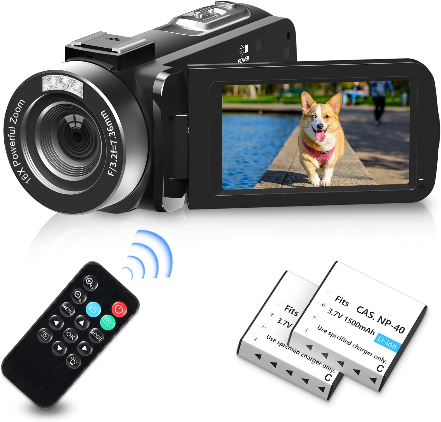 Video Camera Camcorder, 2.7K 30FPS Digital Video Camera for YouTube with 2 Battries IR Night Vision Remote Control 30MP 3 in 270 Degree Rotation Screen