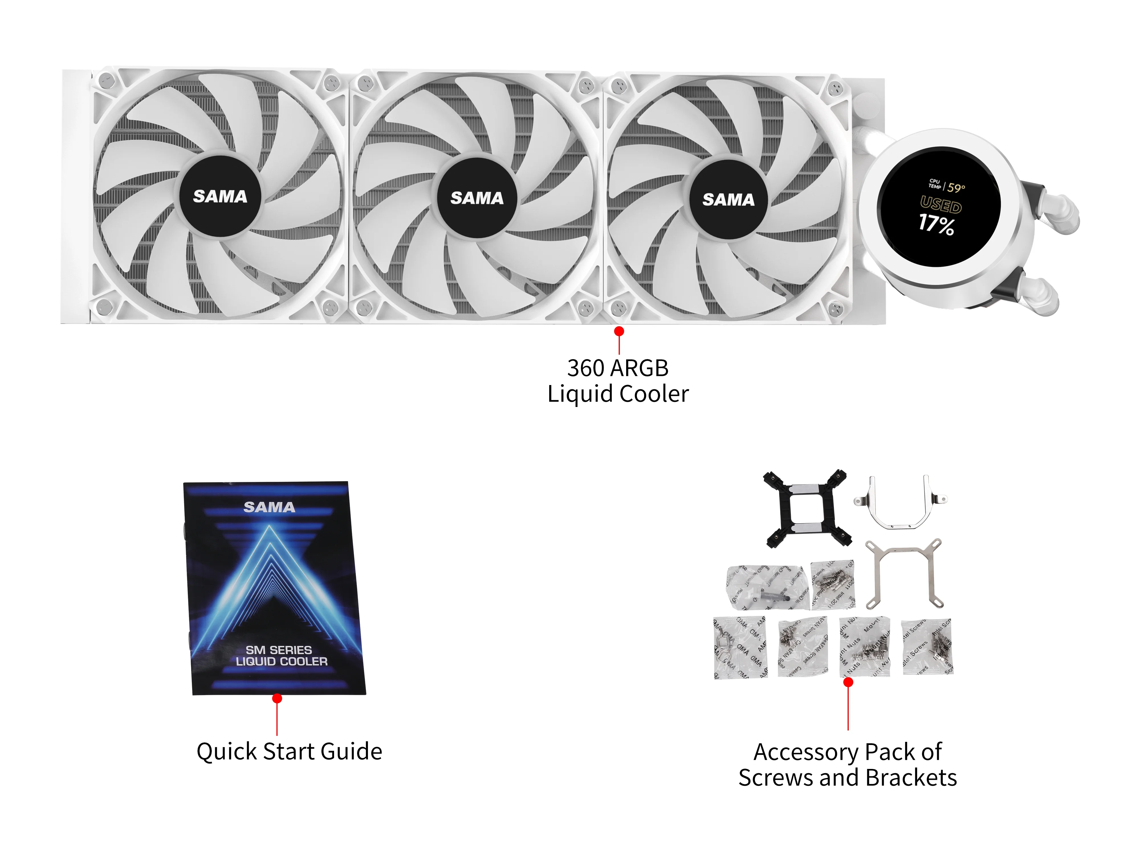 SAMA 360 CPU Liquid Cooler SM360LD All-in-one Water Cooling Tirple Quiet PWM Fan AIO PC Water Cooler White
