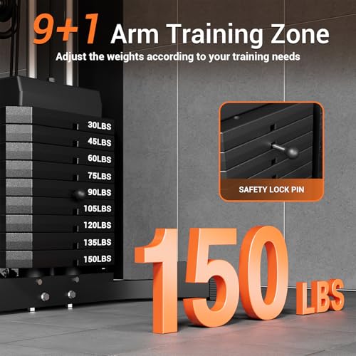 All in ONE Home Gym Equipment Multifunctional Full Body Workout Machine with 150LBS Weight Stack, Exercise Equipment with Pulley System