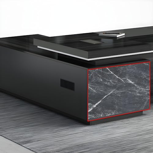 Modern L Shape Executive Desk for CEO Boss Manager, L-Shaped Executive Office Desk with Drawers, Black Writing Desk Working Desk for Office 79" L x 63" W x 29.5" H, Right Hand Return