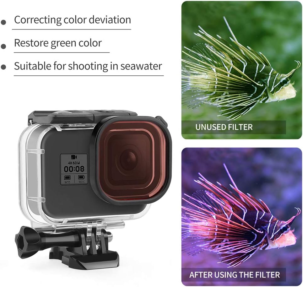 D&F Dual Handles Dome Port for GoPro Hero 8 Black, 45m/147ft Underwater Dome Lens Builted-in Waterproof Housing Case for Go Pro 8 with Waterline Diving Accessory