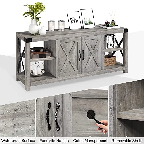 GAOMON 60 Inch TV Stand for TV up to 50 inches,60 inches and 65 Inches, Farmhouse Wood Stand TV Cabinet Entertainment Center with Storage and Adjustable Shelves (Grey)